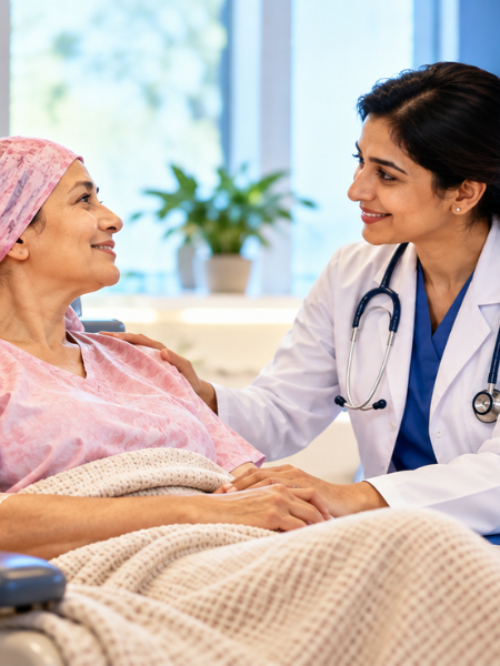 Woman receiving supportive care during gynaecological cancer treatment