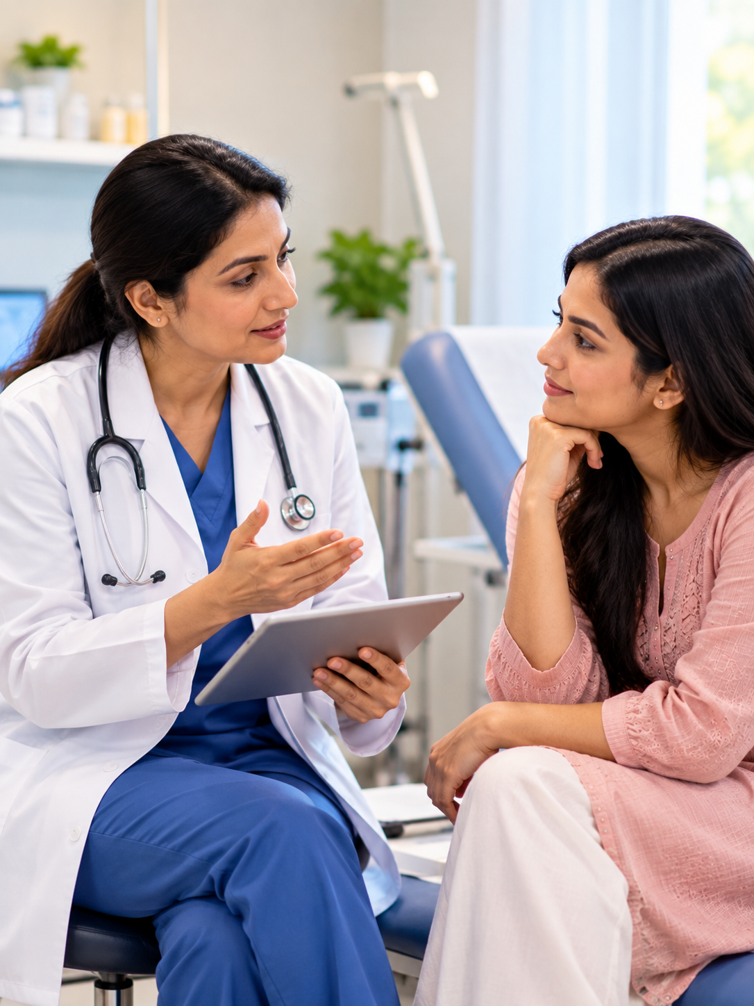 Doctor discussing gynecological cancer screening and preventive care with a woman