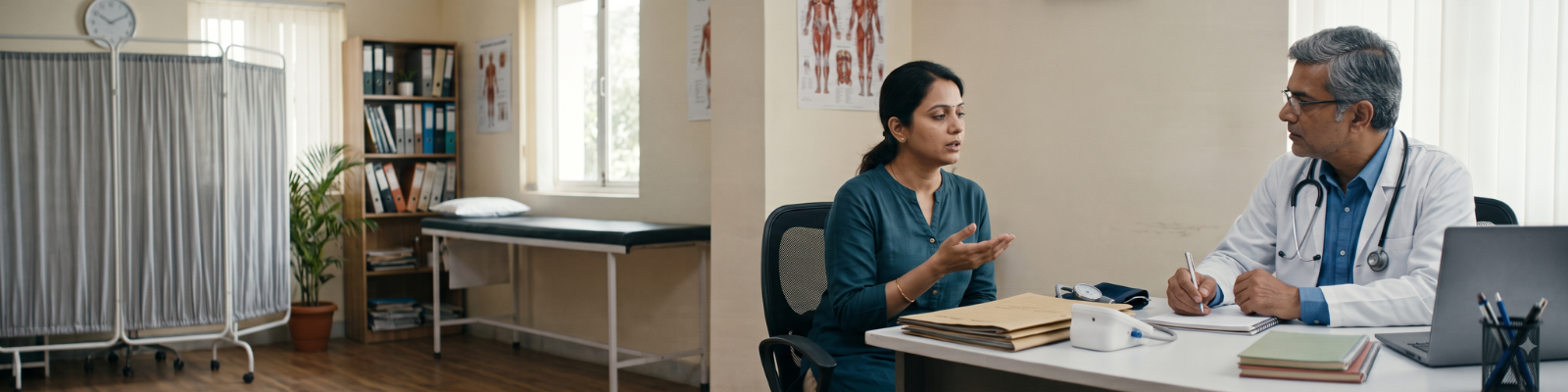 General Physician Explaining Symptoms and Health Checkups to a Patient