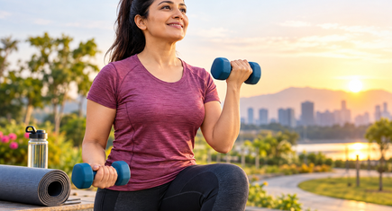 Woman doing strength training for weight loss after 40