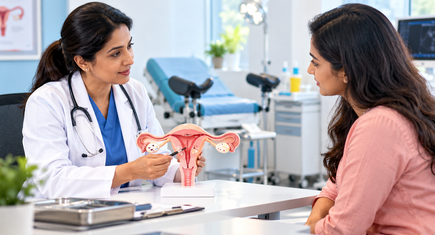 Cervical cancer screening with female doctor and patient
