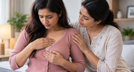 Young woman discussing breast cancer with doctor