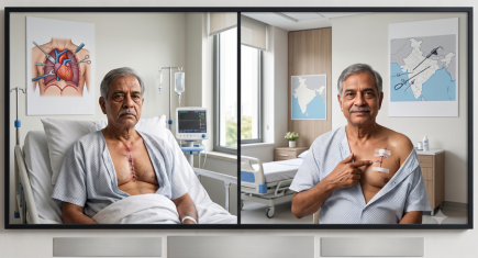 Illustration comparing open heart surgery and minimally invasive incisions