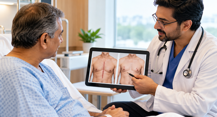 Doctor explaining minimally invasive heart surgery to patient