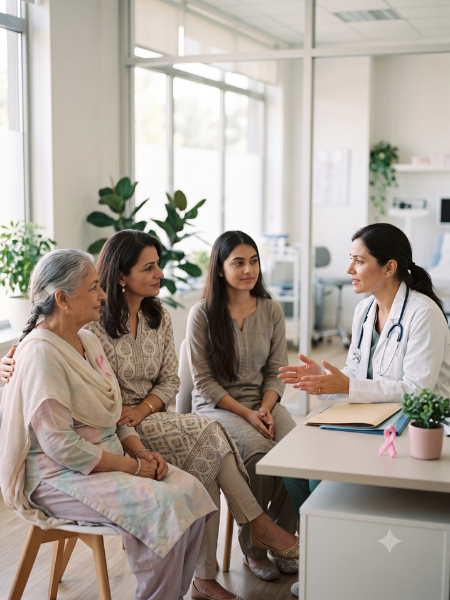 Woman discussing breast cancer screening with a doctor for early detection