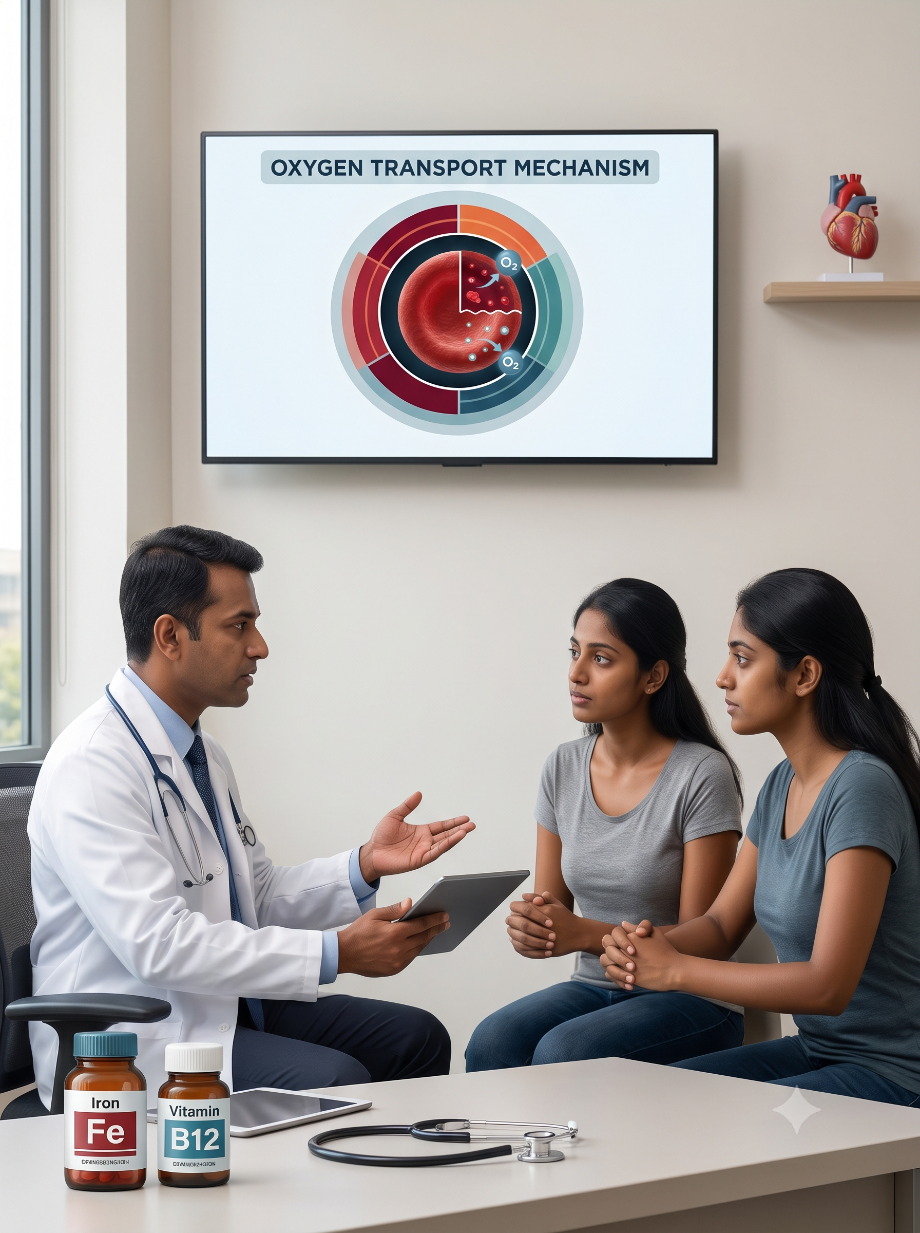 Doctor discussing low hemoglobin causes and anemia symptoms with patient