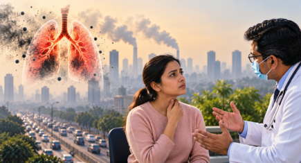 Doctor examining patient for pollution-related cough