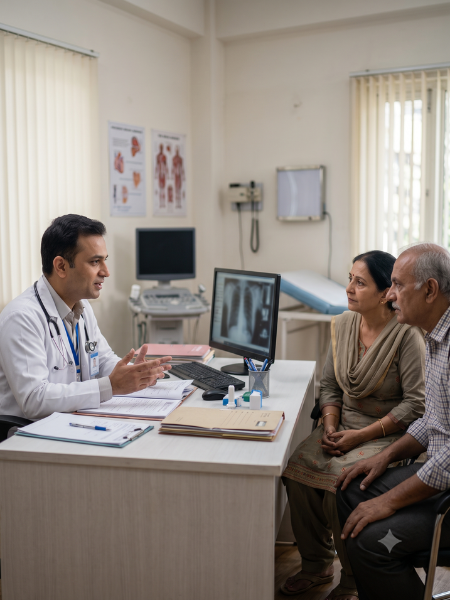 Oncologist discussing personalised cancer treatment with a patient