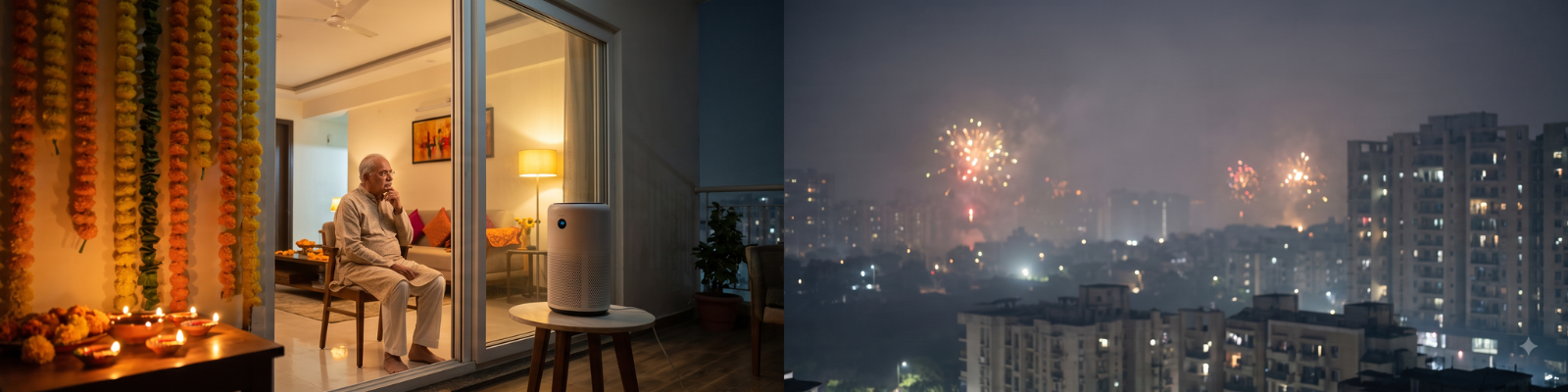 Diwali firecracker smoke and smog affecting the lungs of a person with COPD in Gurugram