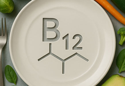 Visual of Vitamin B12 and plant-based foods, highlighting dietary gaps and B12 deficiency as a potential early warning sign of cancer
