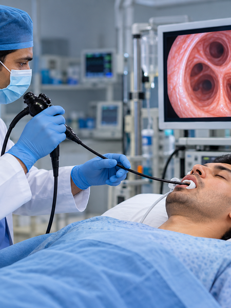 Doctor performing bronchoscopy to examine the airways