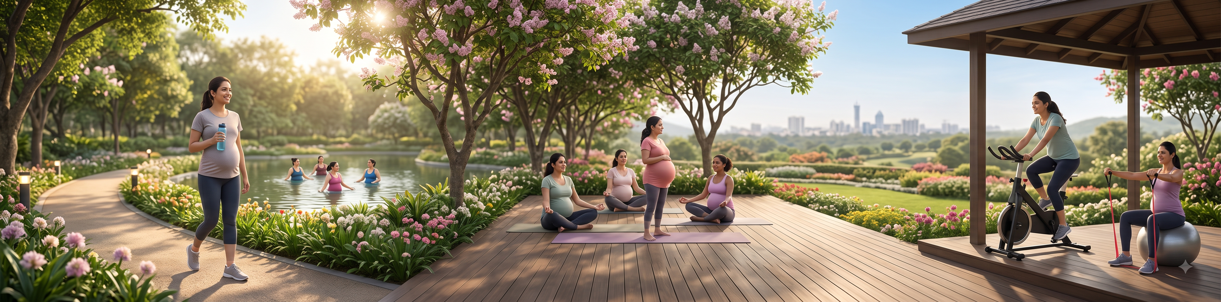 	Pregnant woman practicing safe prenatal exercise at home